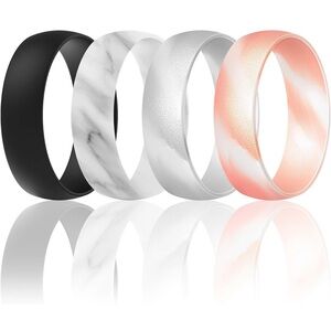 Set of Three Silicone Rings - Black, Pink, and Marble Size 12 unisex